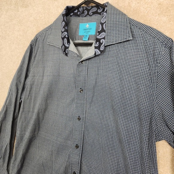 Christian Aujard Black White Geometric Paisley Long Sleeve Button-Down Shirt XL - Picture 4 of 4